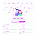 Valentines day web page template: couple in love and hearts around. Modern vector illustration in gradient flat style Royalty Free Stock Photo