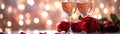 Valentine\'s Day, wedding, birthday celebration holiday greeting card banner concept - Clinking glasses, sparkling wine Royalty Free Stock Photo