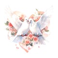 Valentine's Day Wedding White Pigeons watercolor vector