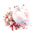 Valentine's Day Wedding White Pigeons watercolor vector