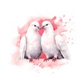 Valentine's Day Wedding White Pigeons watercolor vector