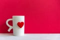 Valentine`s Day with white cup coffee red heart on the cup, Royalty Free Stock Photo