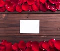 Valentine's Day: White empty paper card and roses petals