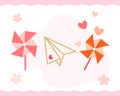 Valentine`s day windmill and love paper airplane