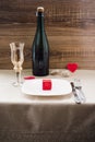 Valentine`s Day. wine, candles, small heart Royalty Free Stock Photo