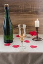 Valentine`s Day. wine, candles, small heart Royalty Free Stock Photo