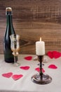 Valentine`s Day. wine, candles, small heart Royalty Free Stock Photo