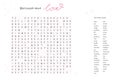 Valentine\'s day word puzzle crossword - find the listed words about love