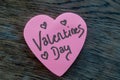 ValentineÃ¢â¬â¢s Day wrote text on pink love heart with drawn hearts. On rustic wooden background. Love Valentines concept