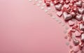 Valentine\'s Delight: Curly Silk Ribbons, Shiny Sequins, and Heart-Shaped Confetti on a Pastel Pink Canvas