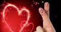 Valentine`s fingers love couple and illuminated hearts