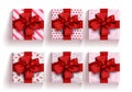 Valentine`s gifts vector set. Valentine`s day gift elements with red ribbon isolated in white background for valentine surprise. Royalty Free Stock Photo