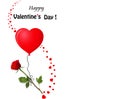 Valentine`s greeting card with red rose flying on red heart shap Royalty Free Stock Photo