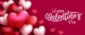 Valentine`s greeting vector background design. Happy valentines day text with romantic floating hearts elements for valentine. Royalty Free Stock Photo