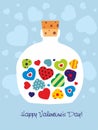 Bottle with decorated hearts inside - vector