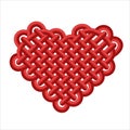 Valentine`s heart made of red paracord in macrame technique. Vector illustration