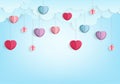 Valentine`s Hearts balloon paper cut style abstract on Blue Back