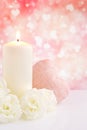 Valentine's hearts and candle with a bright background Royalty Free Stock Photo