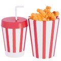 Valentine\'s movie night Cheese popcorn with drink on transparent background, 3D rendering