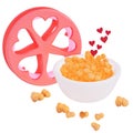 Valentine\'s movie night cheese popcorn with movie reel on transparent background, 3D rendering