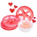 Valentine\'s movie night strawberry popcorn with movie reel on transparent background, 3D rendering