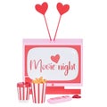 Valentine\'s movie night TV and Snacks on transparent background, 3D rendering