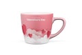 Valentine`s mug - porcelain coffee or tea mug with valentine`s day theme - 3d - isolated on white