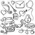 Valentine\'s outline doodles set, hearts and nice little things for the holiday of lovers