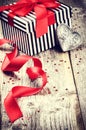 Valentine's setting with gift box and retro heart decoration