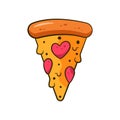 Valentine\'s slice of pizza with heart-shaped pepperoni. Cartoon Royalty Free Stock Photo