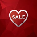 Valentine sale banner template. Holiday sales promotion with red low poly vector background.