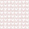 Playful Seamless vector pattern with little colourful hearts on a white background.