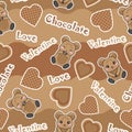 Valentine seamless pattern with cute bear and chocolate love