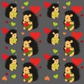 Valentine seamless pattern with hedgehogs lovers - vector