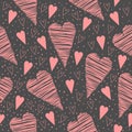 Valentine seamless pattern with pink hearts on a gray background Royalty Free Stock Photo