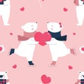 Valentine seamless pattern with polar bear couple Royalty Free Stock Photo