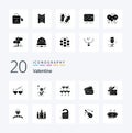 20 Valentine Solid Glyph icon Pack like love love hangbag day valentine