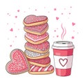 valentine stacked heart donut coffee designs Royalty Free Stock Photo