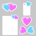 Valentine stickers with blue and pink heart