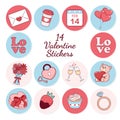 14 Valentine Stickers Vector Collection