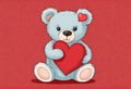 Valentine teddy bear heart on red background Generative AI Royalty Free Stock Photo