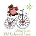 Valentine teddybear sitting on an old fashion bike