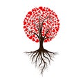 Valentine tree, love, leaf from hearts. Tree with roots. Isolated on white background. Vector Illustration Royalty Free Stock Photo