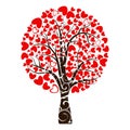 Valentine tree, love, leaf from hearts. Tree with roots. Isolated on white background. Vector Illustration Royalty Free Stock Photo