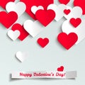 Valentine vector illustration, red and white paper hearts, greeting card