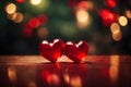 Valentine week love Background of two red hearts against a bokeh light background.