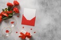 Valentine's card with red roses, romantic gift, blank for love letter. Royalty Free Stock Photo