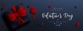 Valentine's day banner background. Vector illustration. 3d gift box with red bow and hearts. Cute love banner or
