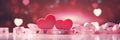 Valentine's Day banner with red hearts on blurred background. Panoramic web header. Wide screen wallpaper Royalty Free Stock Photo