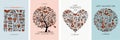 Valentine's day card design. Love Tree, Art Frame, Heart shape. Wedding set. Royalty Free Stock Photo